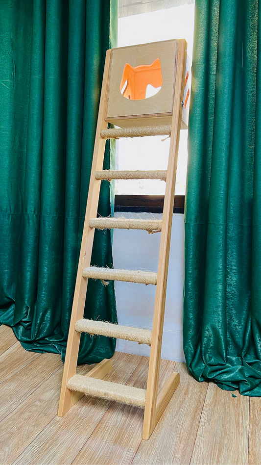 Wooden Window Box with Sizzle-Rope Stairs for Cat, Purrfect View Window Box, Sizzle Stairs Window Retreat