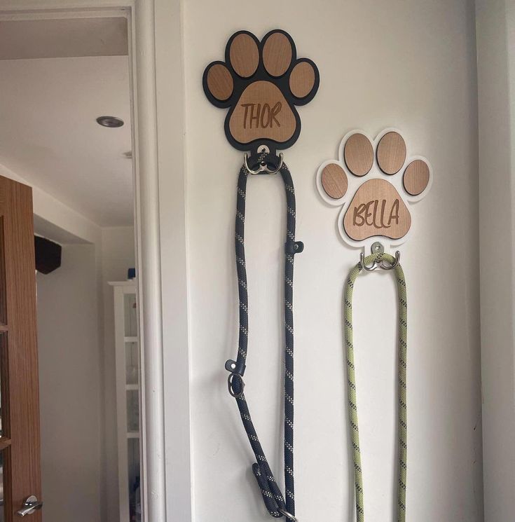 Wood holder for DOG leash Customized With Dog Name