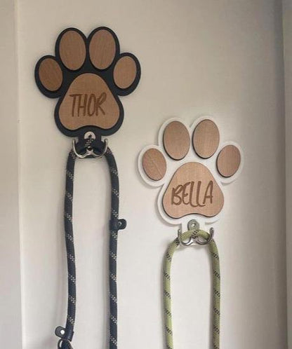 Wood holder for DOG leash Customized With Dog Name