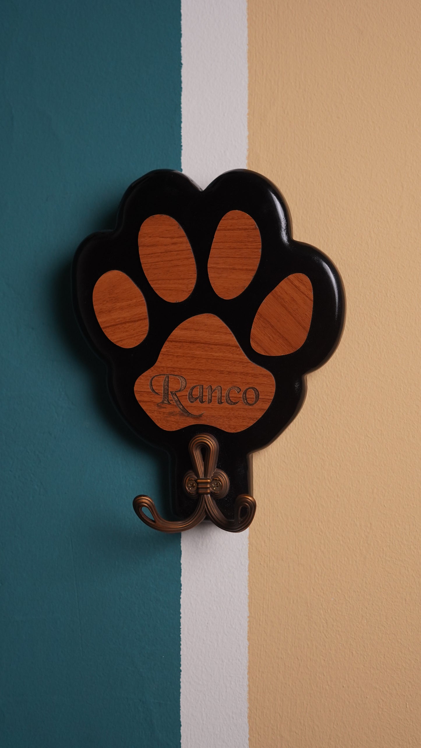 Wood holder for DOG leash Customized With Dog Name