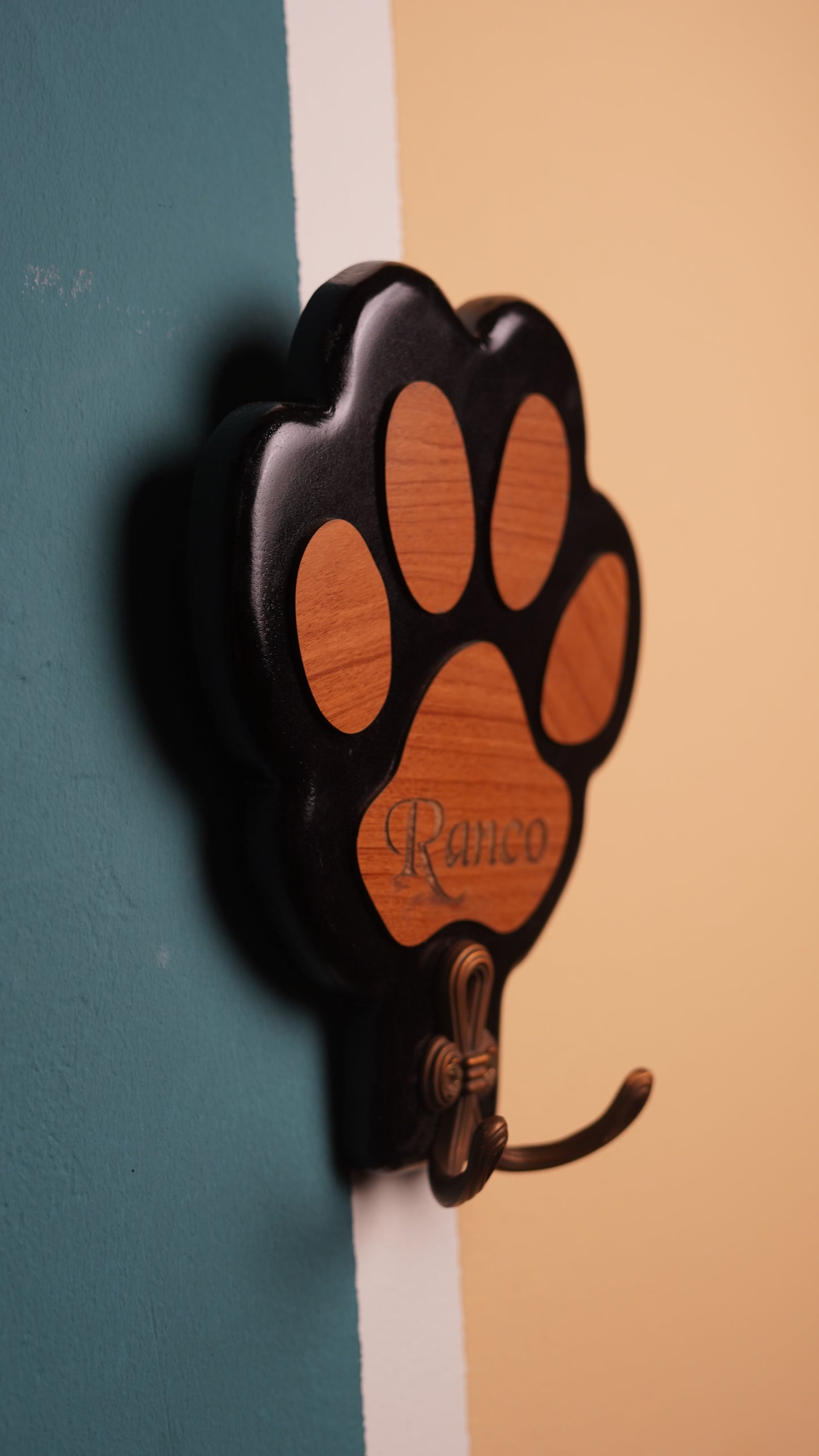 Wood holder for DOG leash Customized With Dog Name