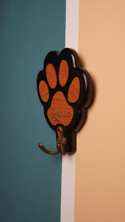 Wood holder for DOG leash Customized With Dog Name