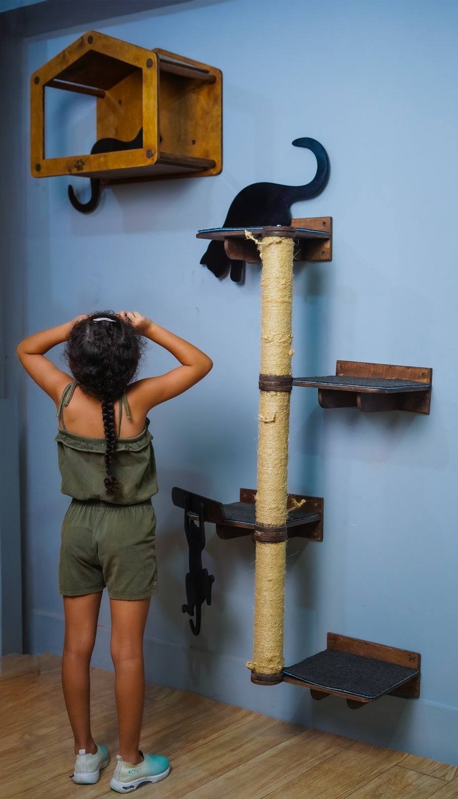 Cat Tower, Cat wall furniture set, Cat wall house,  Cat wall furniture, Wooden Cat tree for wall