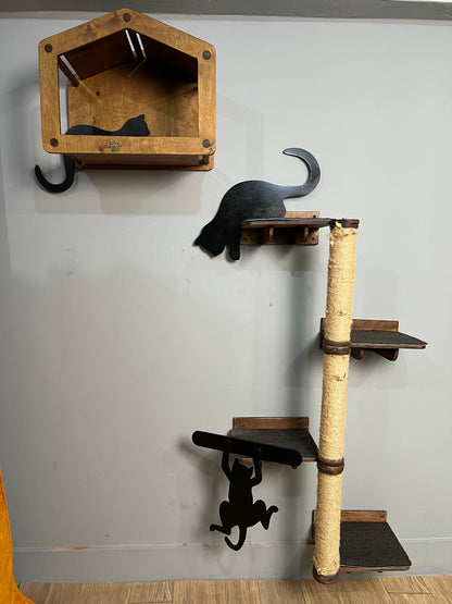 Cat Tower, Cat wall furniture set, Cat wall house,  Cat wall furniture, Wooden Cat tree for wall