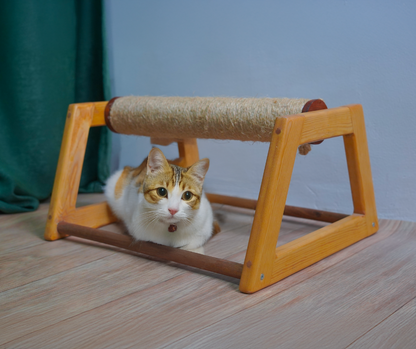 Wooden cat Scratching Post, Cat Scratcher, Horizontal Floor cat, Scratching Post Triangle Cap,, Modern cat Furniture