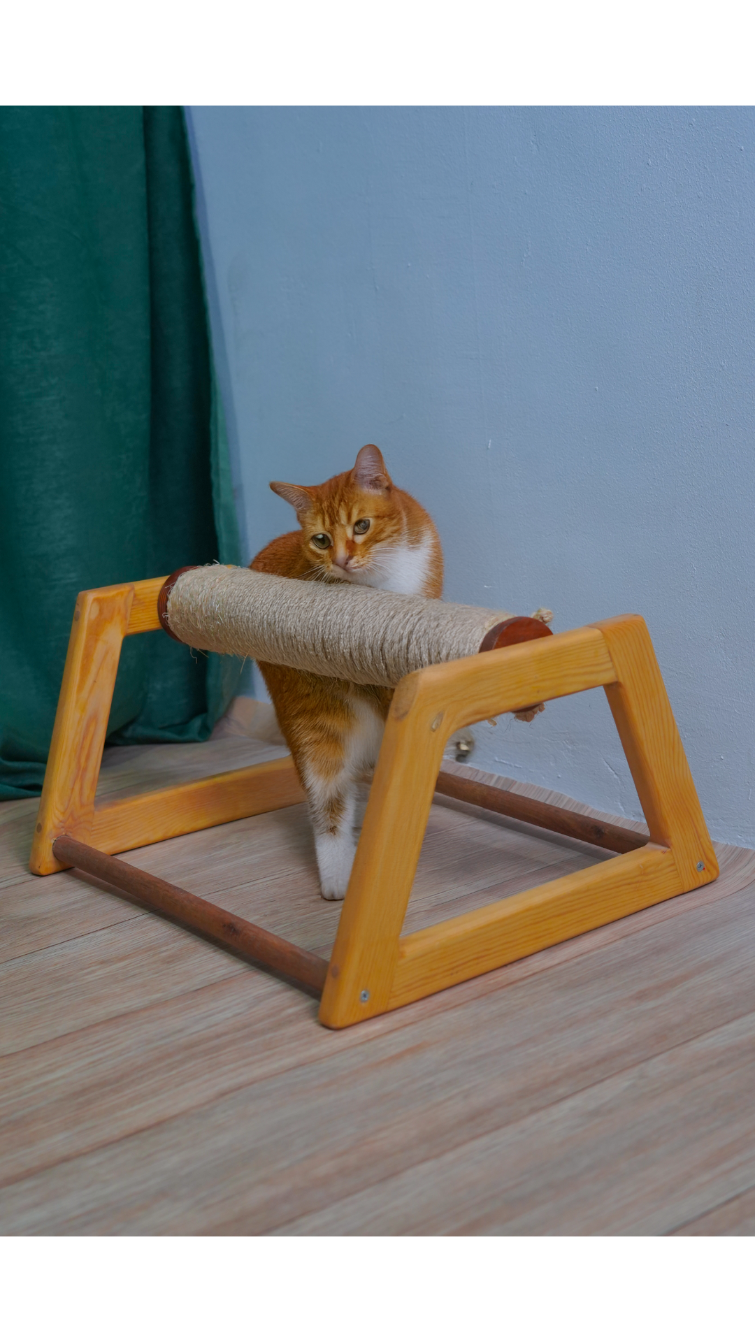 Wooden cat Scratching Post, Cat Scratcher, Horizontal Floor cat, Scratching Post Triangle Cap,, Modern cat Furniture