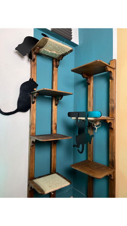 Space-Saving Cat Climbing Shelves, Wooden Cat Wall Shelves with Sisal Robe, Wall-Mounted Wooden Cat Climbing Shelves with Scratching Robe